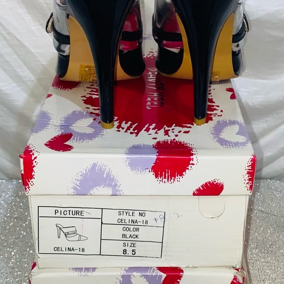 Vintage “Disco Fever” Black and Silver size 8.5 Mule Heels - Picture 5 of 6